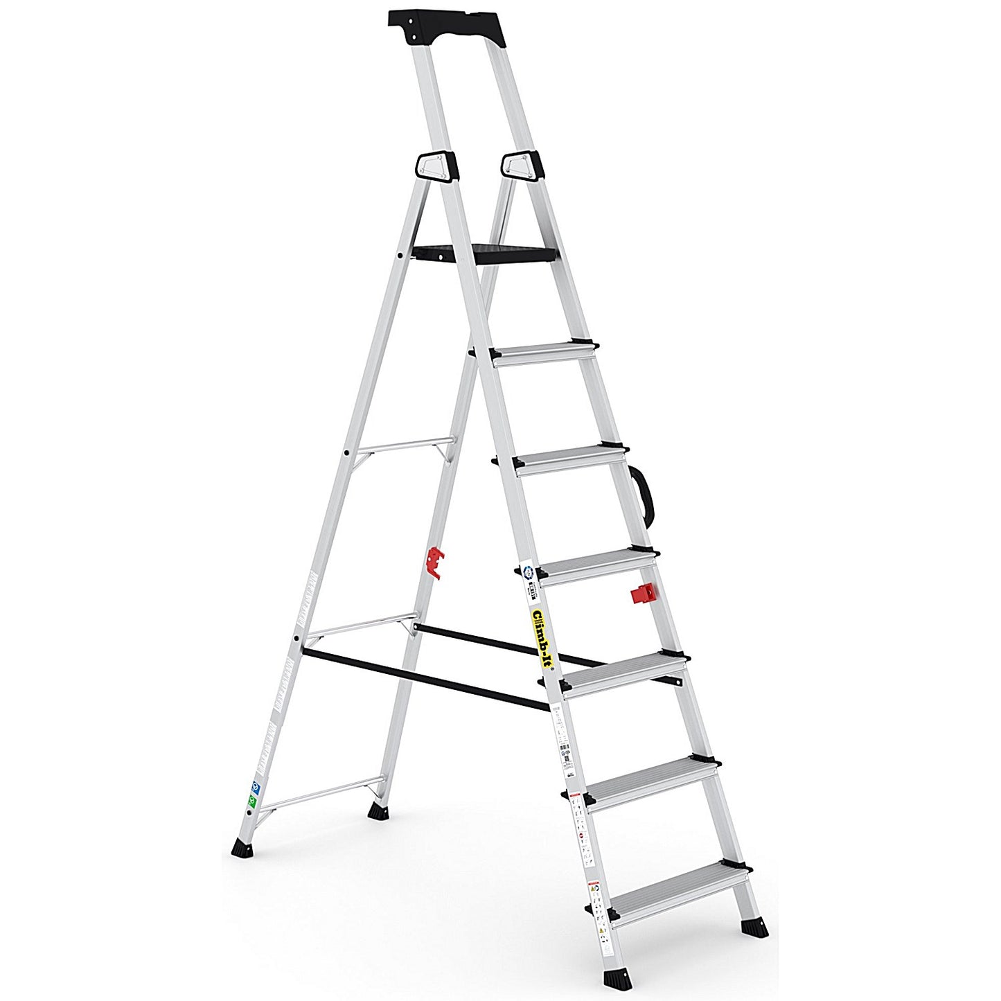 Climb-It Professional Aluminium Step Ladder with Carry Handle, 3 Tread, Silver