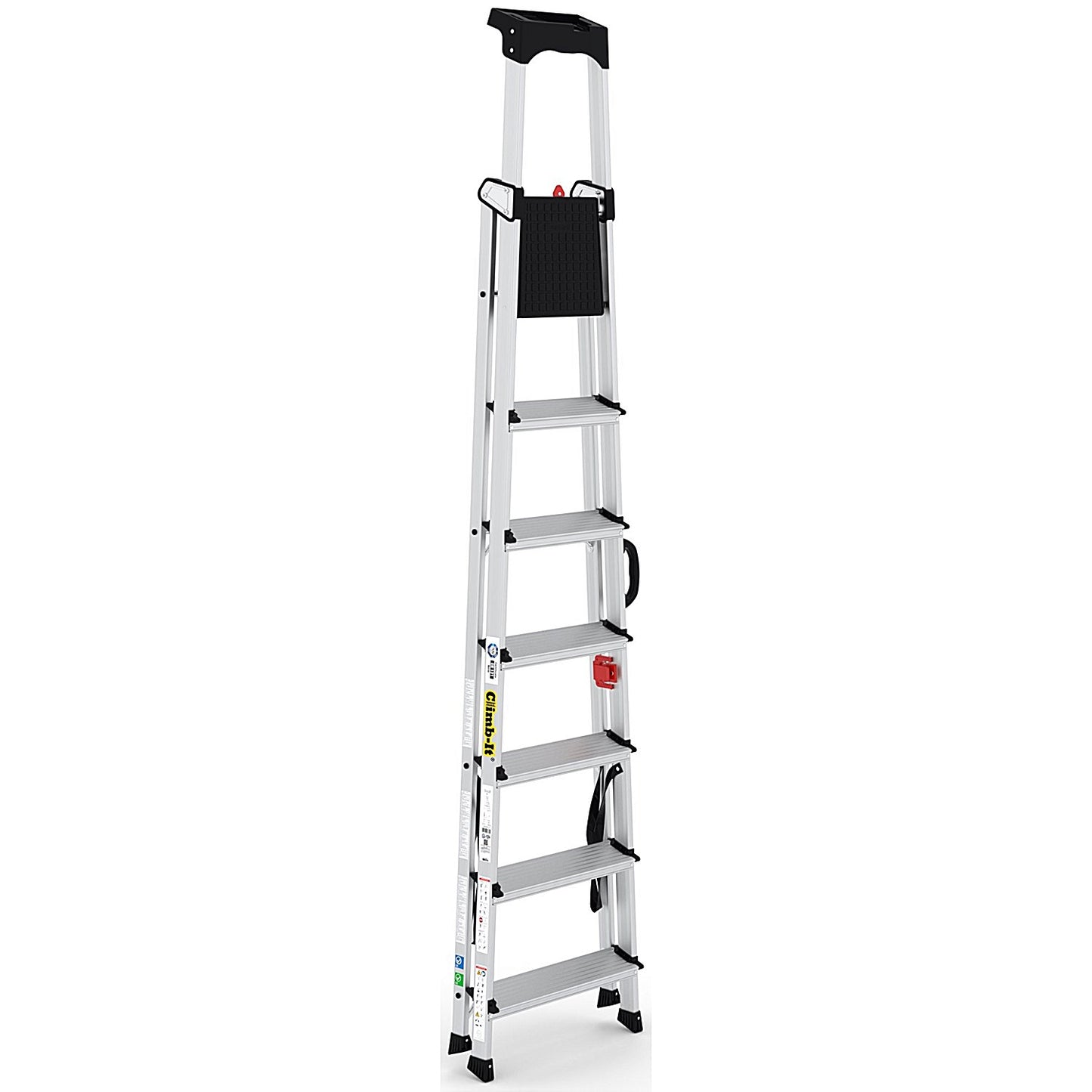 Climb-It Professional Aluminium Step Ladder with Carry Handle, 3 Tread, Silver