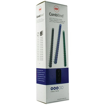 GBC Plastic Binding Combs, 21 Ring, 8mm, Black, Pack of 100