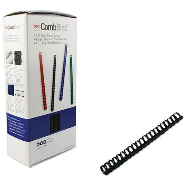GBC Plastic Binding Combs, 21 Ring, 12mm, Black, Pack of 100