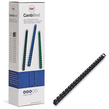 GBC Plastic Binding Combs, 21 Ring, 22mm, Black, Pack of 100