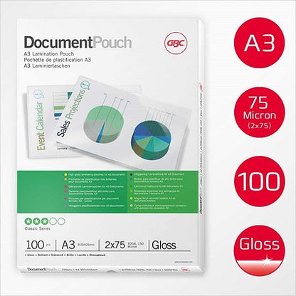 GBC A3 Laminating Pouches, 150 Microns, Glossy, Pack of 100
