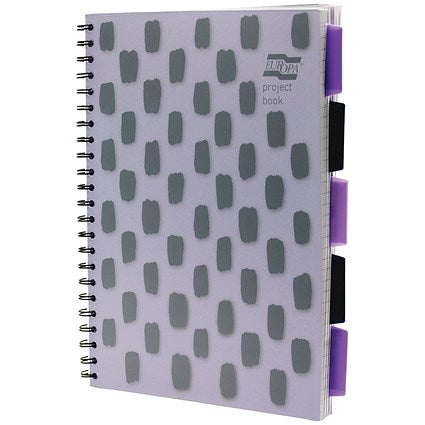 Europa Splash Project Book, A4, Ruled & Perforated, 200 Pages, Purple, Pack of 3