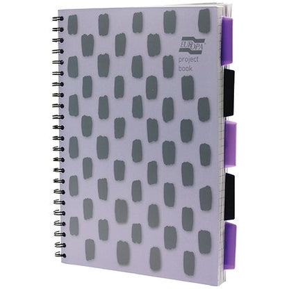 Europa Splash Project Book, A4, Ruled & Perforated, 200 Pages, Purple, Pack of 3
