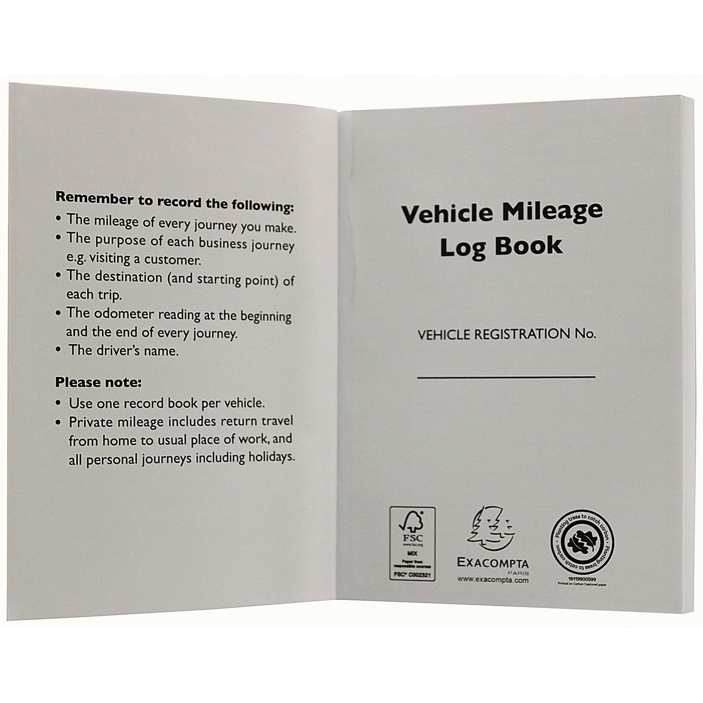 Guildhall Vehicle Mileage Log Book, 104x149mm, 60 Pages
