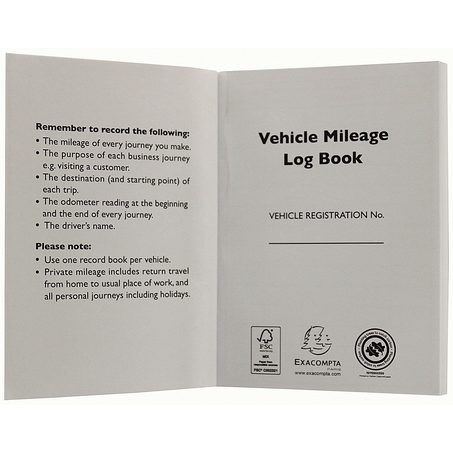 Guildhall Vehicle Mileage Log Book, 104x149mm, 60 Pages