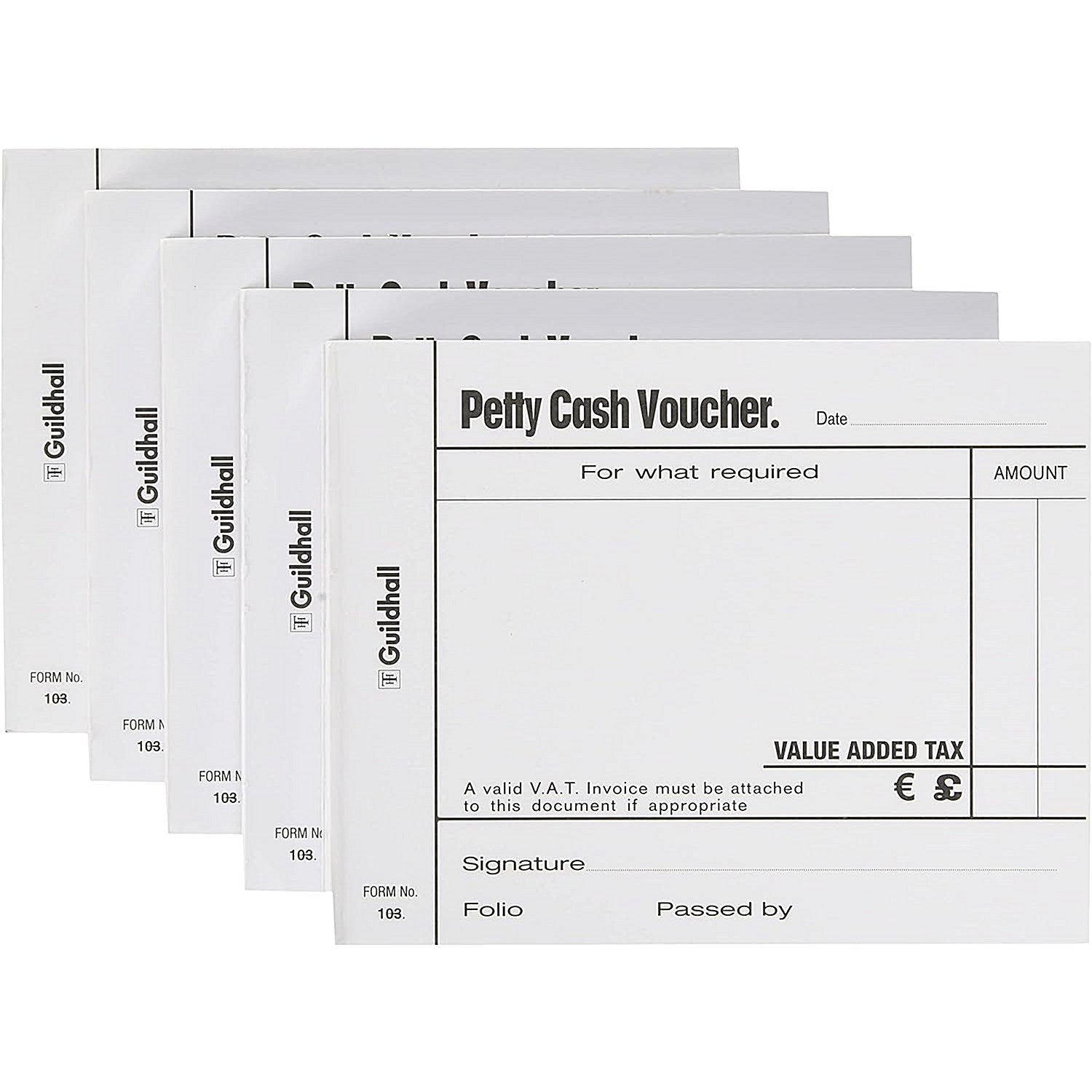 Guildhall Petty Cash Pad 100 Leaves 127x102mm White (Pack of 5) 103 1569