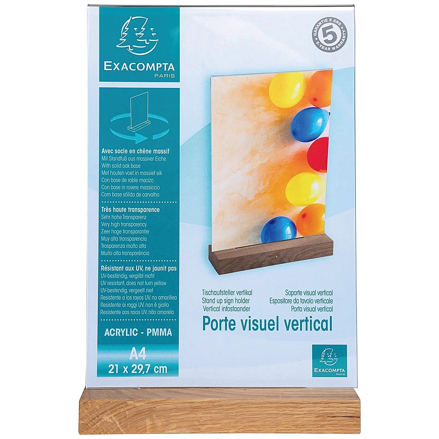 Exacompta Portrait Stand Up Sign Holder A4 with Wood Base Easy2Order : GH10938