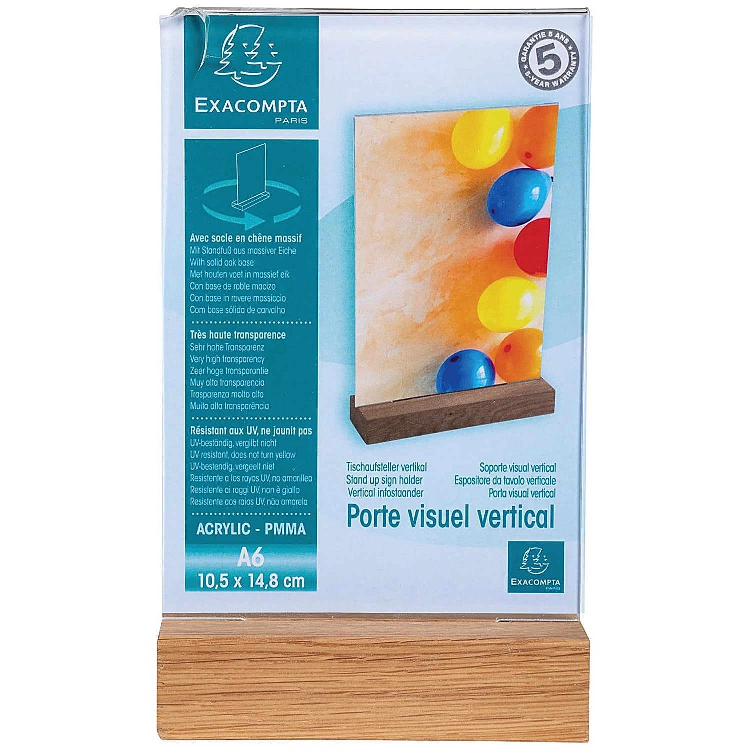 Exacompta Portrait Stand Up Sign Holder A6 with Wood Base Easy2Order : GH10940