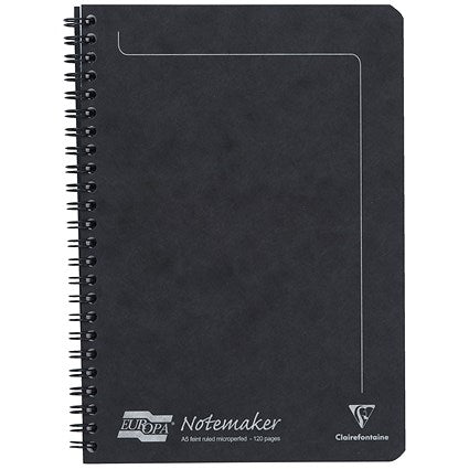 Europa Wirebound Notebook, A5, Ruled & Perforated, 120 Pages, Black, Pack of 10