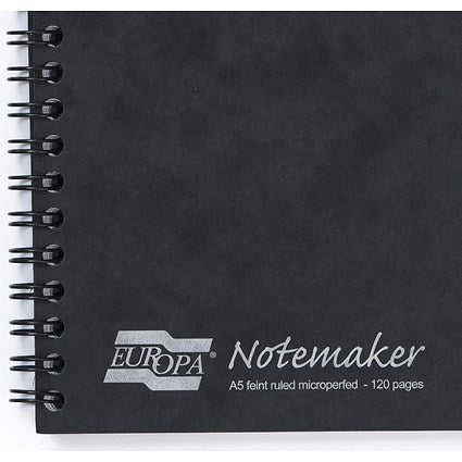 Europa Wirebound Notebook, A5, Ruled & Perforated, 120 Pages, Black, Pack of 10