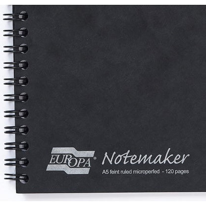 Europa Wirebound Notebook, A5, Ruled & Perforated, 120 Pages, Black, Pack of 10