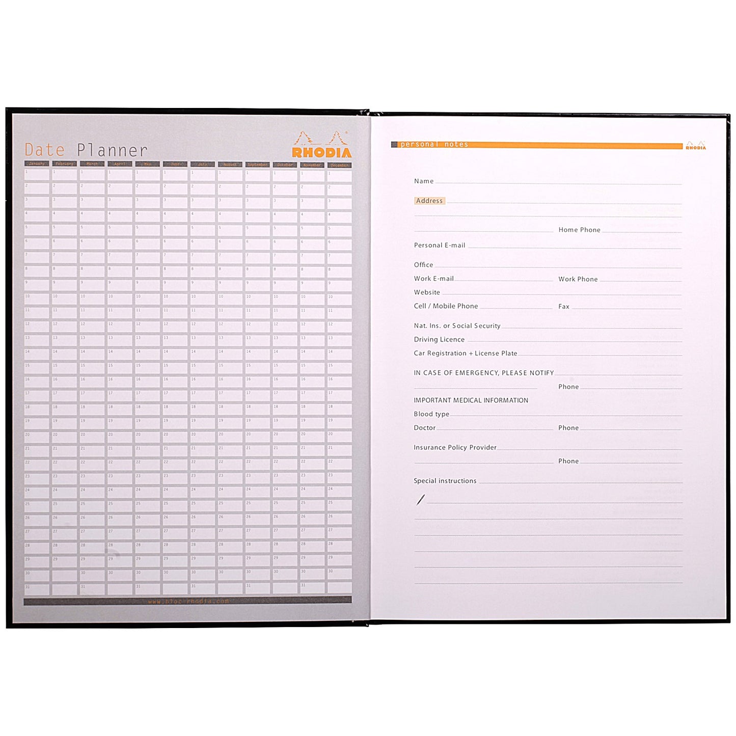 Rhodia Casebound Business Notebook, A4, Ruled, 192 Pages, Black, Pack of 3