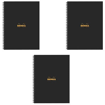 Rhodia Wirebound Business Notebook, A4, Ruled & Perforated, 160 Pages, Black, Pack of 3