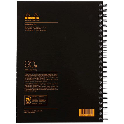 Rhodia Wirebound Business Notebook, A4, Ruled & Perforated, 160 Pages, Black, Pack of 3