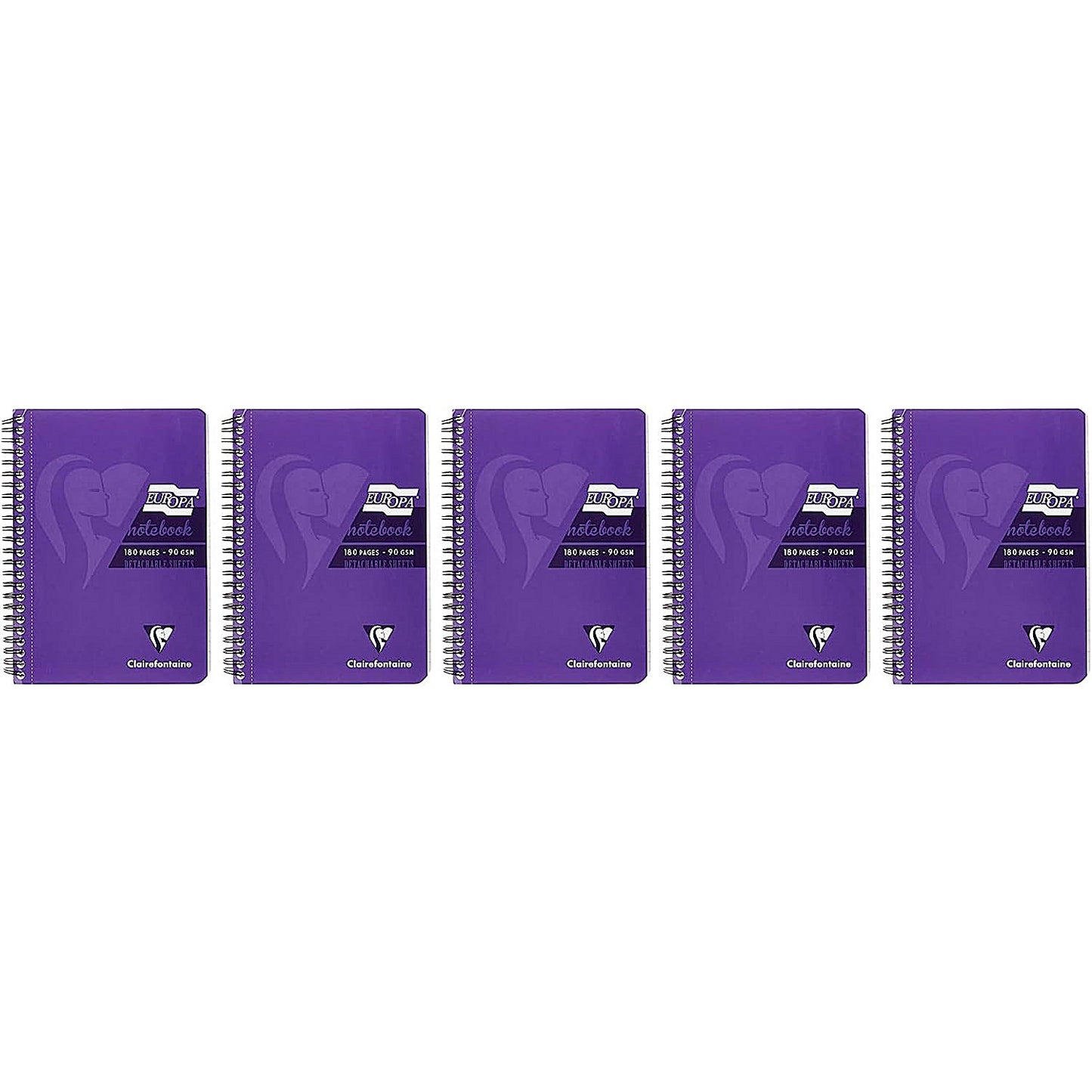 Europa Notebook, A5, Ruled & Perforated, 180 Pages, Purple, Pack of 5