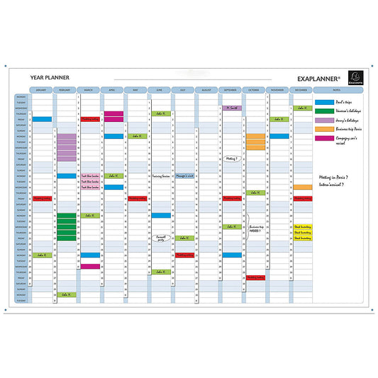 Exacompta Magnetic Drywipe Perpetual Year Planner, Mounted, 900x590mm