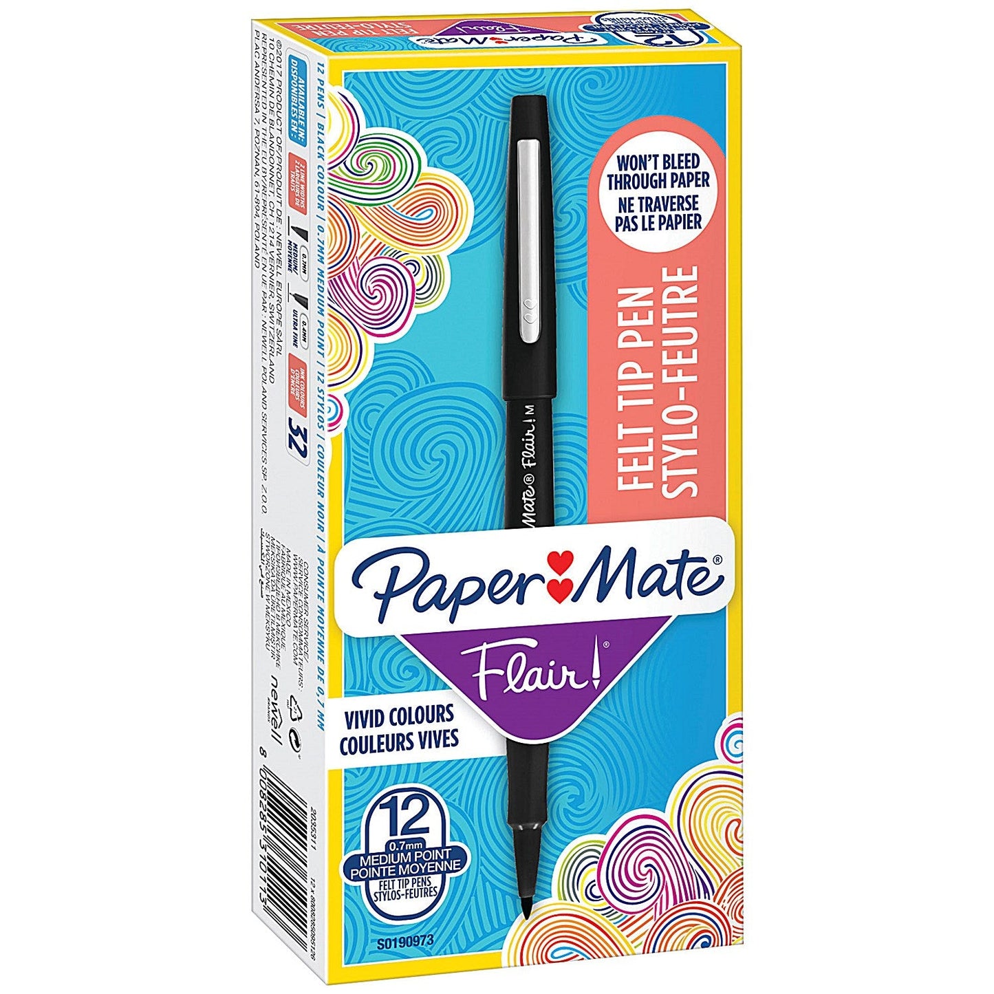 Paper Mate Fine Line Marker, 0.8mm Line, Black, Pack of 12