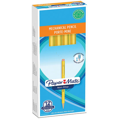 Paper Mate Non-Stop Automatic Pencil, Yellow Barrel, Pack of 12