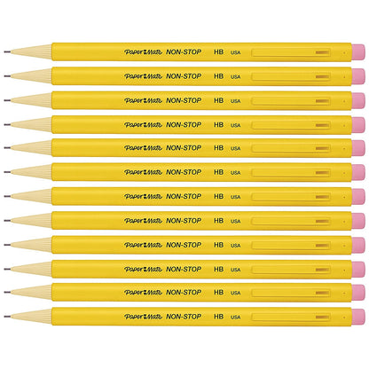 Paper Mate Non-Stop Automatic Pencil, Yellow Barrel, Pack of 12