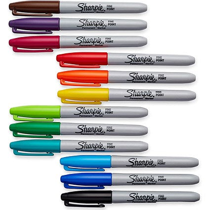 Sharpie Fine Tip Permanent Marker, Assorted Colours, Wallet of 12