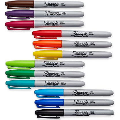 Sharpie Fine Tip Permanent Marker, Assorted Colours, Wallet of 12