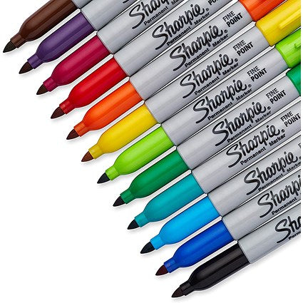 Sharpie Fine Tip Permanent Marker, Assorted Colours, Wallet of 12