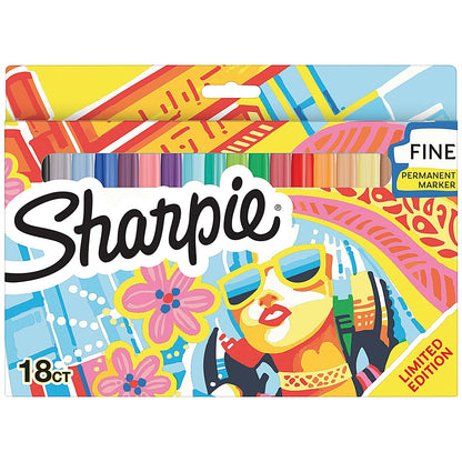 Sharpie Permanent Markers, Fine Colouring Pens, Assorted, Pack of 18