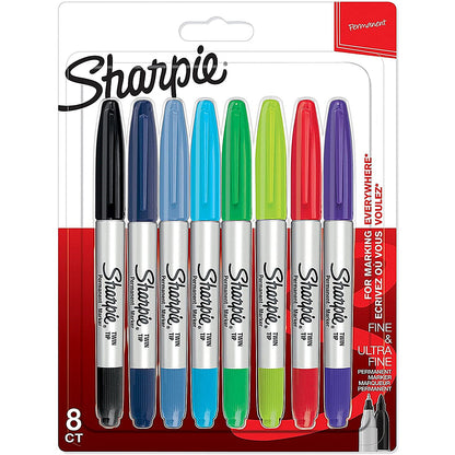 Sharpie Permanent Marker Twin Tip Assorted (Pack of 8)