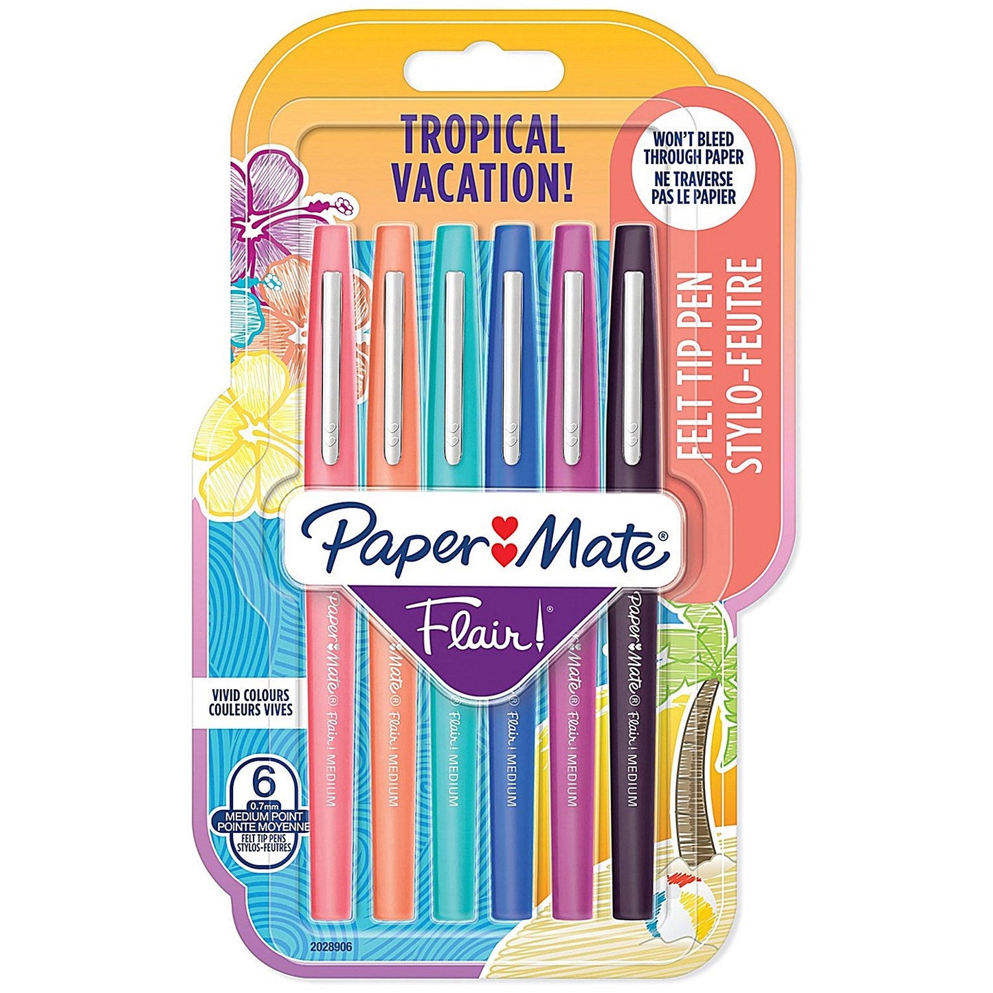 Paper Mate Flair Felt Tip Pen Medium 0.7mm Tropical (Pack of 6)