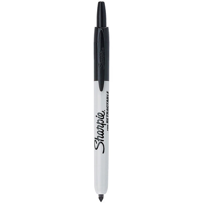 Sharpie Permanent Marker Pen, Retractable, Bullet Tip, Black, Pack of 12