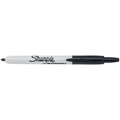 Sharpie Permanent Marker Pen, Retractable, Bullet Tip, Black, Pack of 12