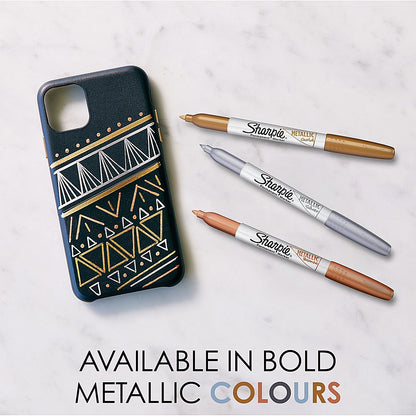 Sharpie Metallic Permanent Marker Pen, Fine, Gold, Silver and Bronze, Pack of 3