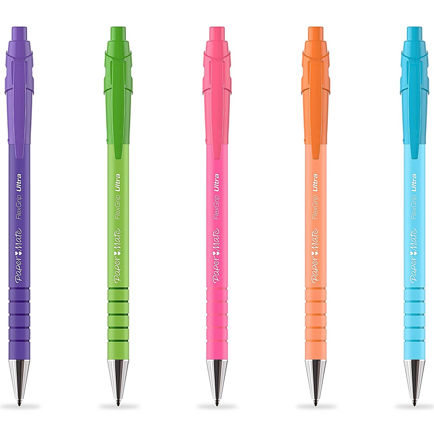 Paper Mate FlexGrip Ultra Ballpoint Pen, Medium 1.0mm, Bright Barrel, Black, Pack of 5