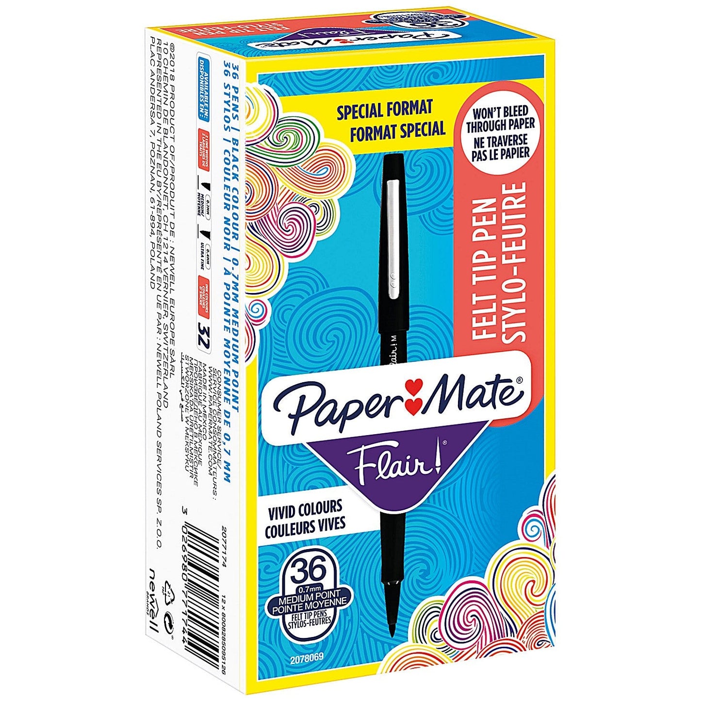 Paper Mate Flair Felt Tip Pens Medium Black (Pack of 36)