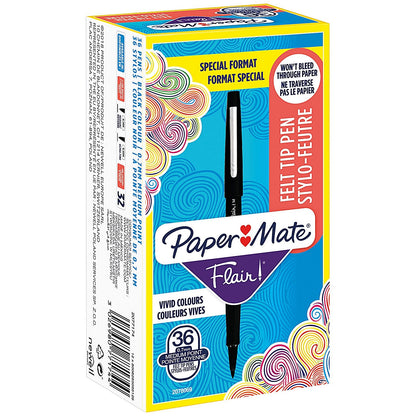 Paper Mate Flair Felt Tip Pens Medium Black (Pack of 36)