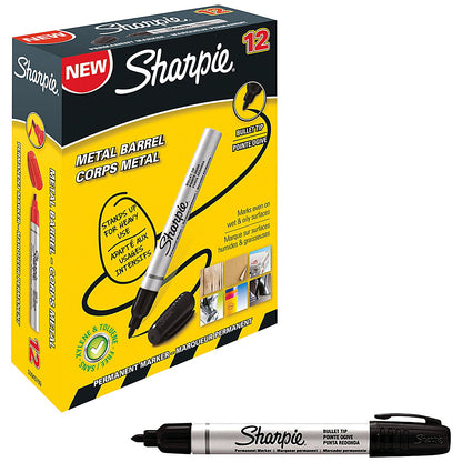 Sharpie Pro Permanent Marker, Bullet, Black, Pack of 12