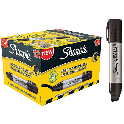 Sharpie Magnum Metal Permanent Marker, Chisel Tip, Black, Pack of 12