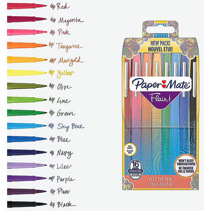 Paper Mate Flair Original Felt Tip Pens Assorted (Pack of 16) S0977450