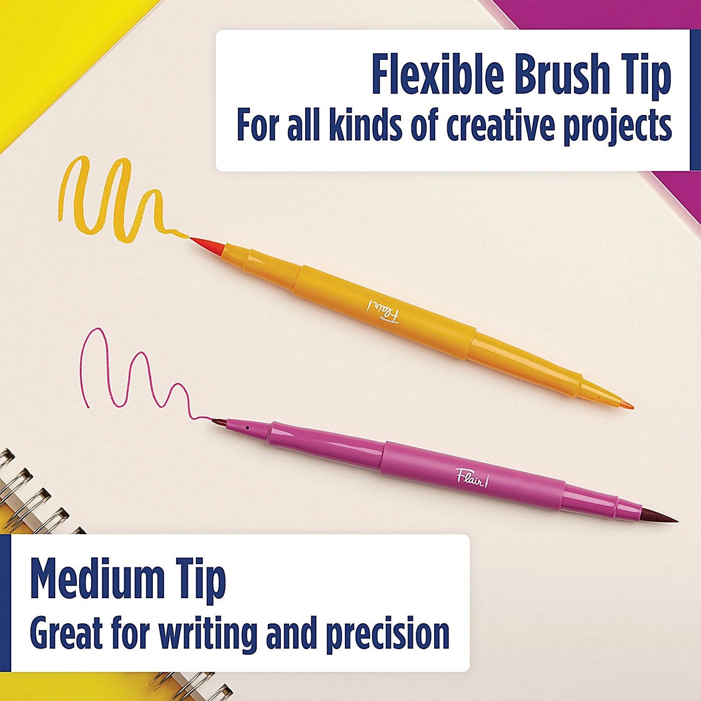 Paper Mate Flair Dual Felt Tip Brush + Medium Tip Assorted (Pack of 8)