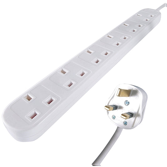Connekt Gear Power Extension Lead, 6 Sockets, 3m Lead, White