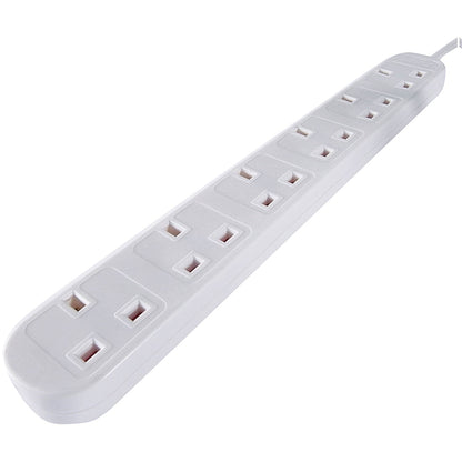 Connekt Gear Power Extension Lead, 6 Sockets, 3m Lead, White