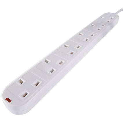 Connekt Gear Surge Protected Power Extension Lead, 6 Sockets, 5m Lead, White