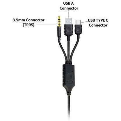 Connekt Gear Wired Overhead Headset with Boom Microphone, USB-A/USB-C 3.5mm Jack