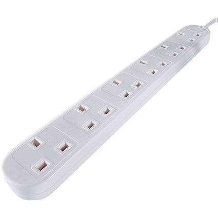Connekt Gear Power Extension Lead, 6 Sockets, 2m Lead, White