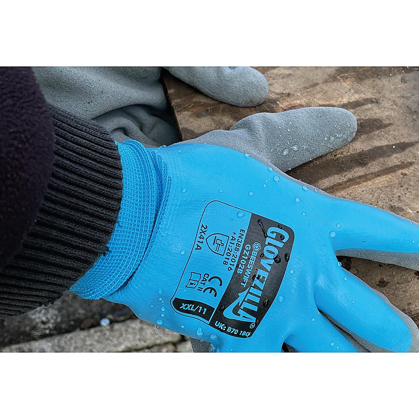 Glovezilla Latex Fully Coated Water Resistant Gloves, Blue, 2XL, Pack of 10