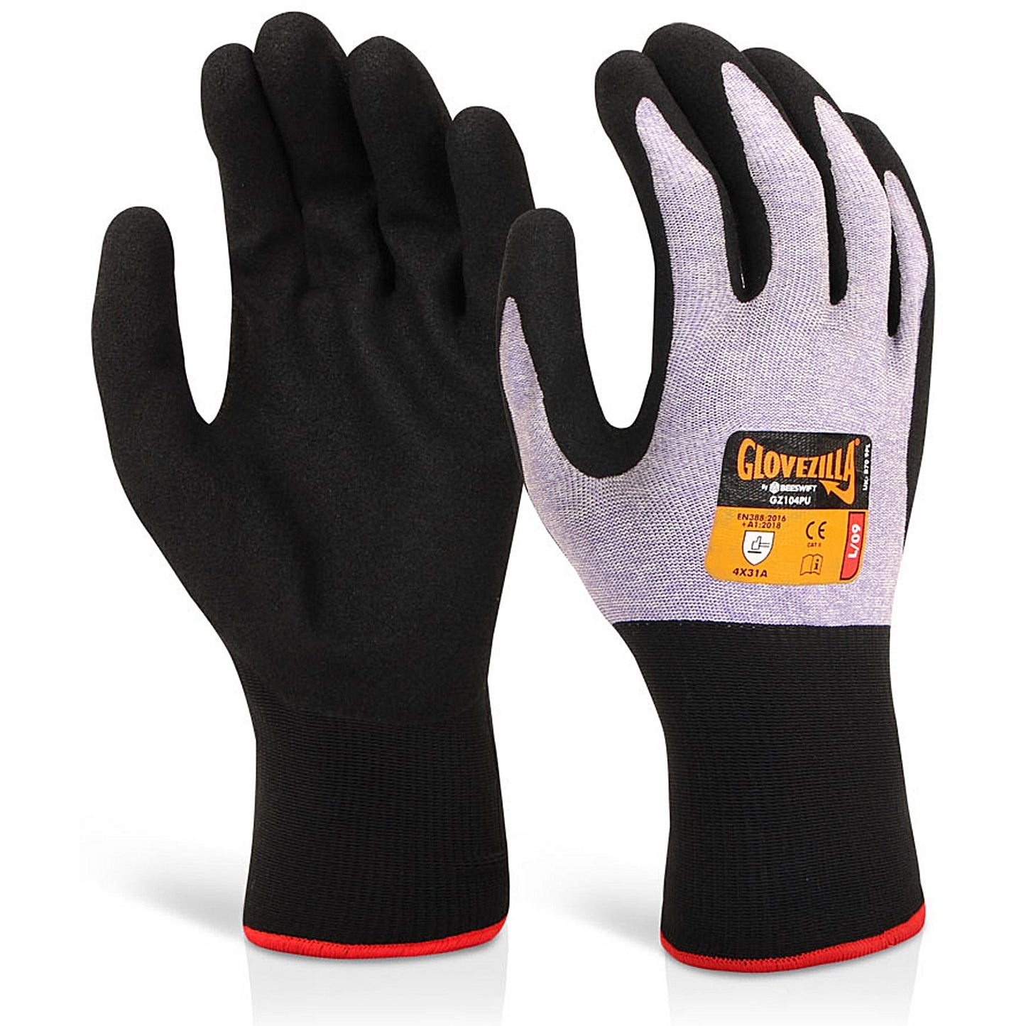 Glovezilla Nitrile Foam Nylon Gloves, Purple, 2XL, Pack of 10