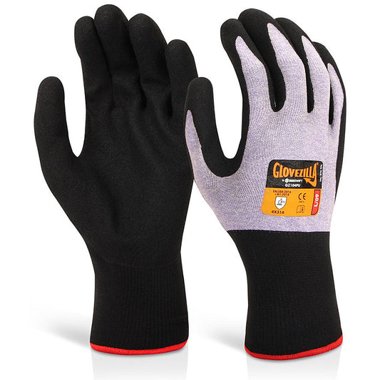 Glovezilla Nitrile Foam Nylon Gloves, Purple, 2XL, Pack of 10