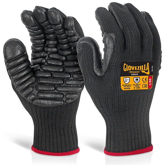 Glovezilla Anti-Vibration Gloves, Black, Large