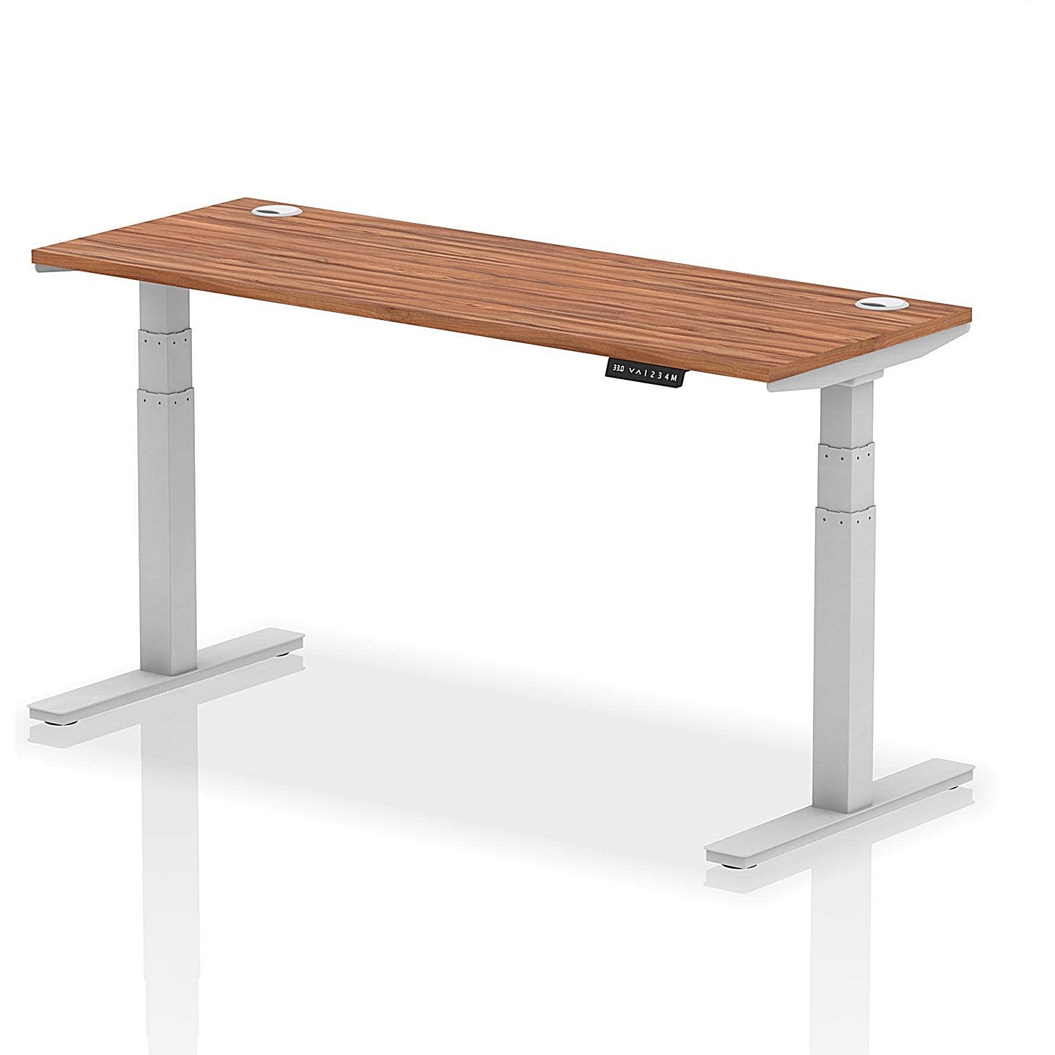 Air 1600mm Slim Rectangular Height-Adjustable Desk, Silver Leg, Walnut Easy2Order : HA01127